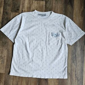 Vintage Citysport Women's M T-Shirt Blue Polkadot Embroidered Pockets Cotton